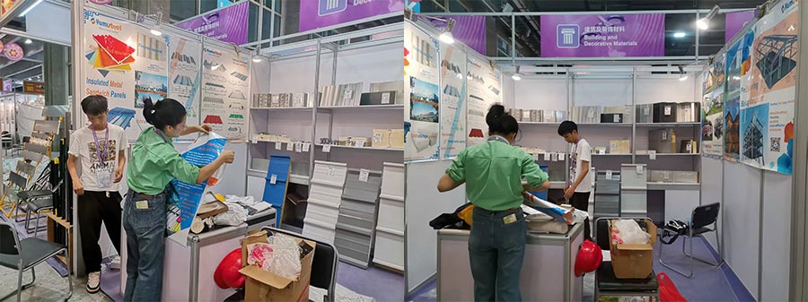 Setting up exhibits at the Canton Fair